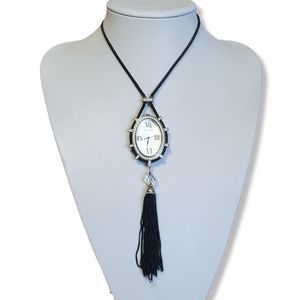 Vintage Authentic Betsey Johnson Silver Tone Black and White Pendant Watch 36"